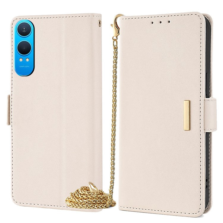 For OnePlus Nord CE4 Lite 5G / Oppo K12x 5G (China) Case PU Leather Wallet Stand Phone Cover with Crossbody Shoulder Strap - White