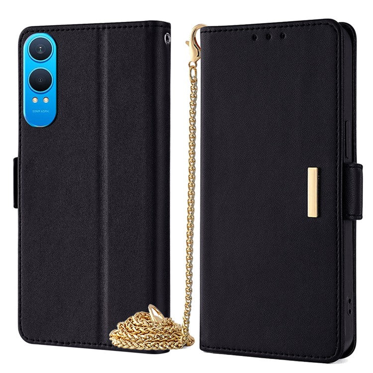 For OnePlus Nord CE4 Lite 5G / Oppo K12x 5G (China) Case PU Leather Wallet Stand Phone Cover with Crossbody Shoulder Strap - Black