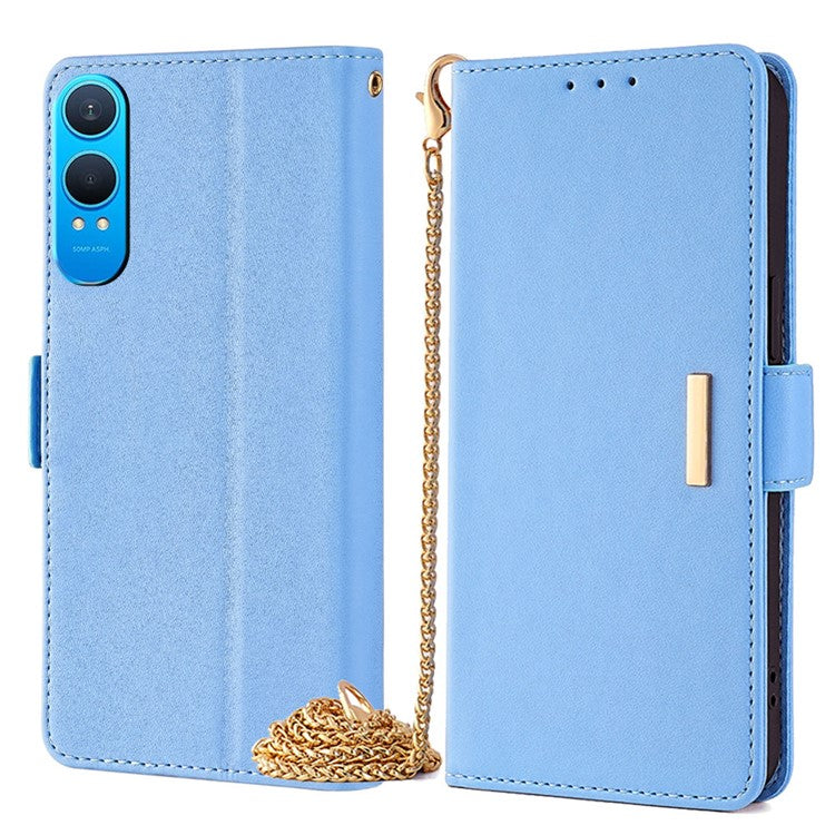 For OnePlus Nord CE4 Lite 5G / Oppo K12x 5G (China) Case PU Leather Wallet Stand Phone Cover with Crossbody Shoulder Strap - Blue