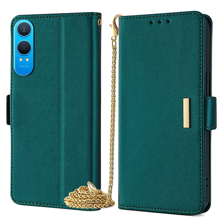 For OnePlus Nord CE4 Lite 5G / Oppo K12x 5G (China) Case PU Leather Wallet Stand Phone Cover with Crossbody Shoulder Strap - Green