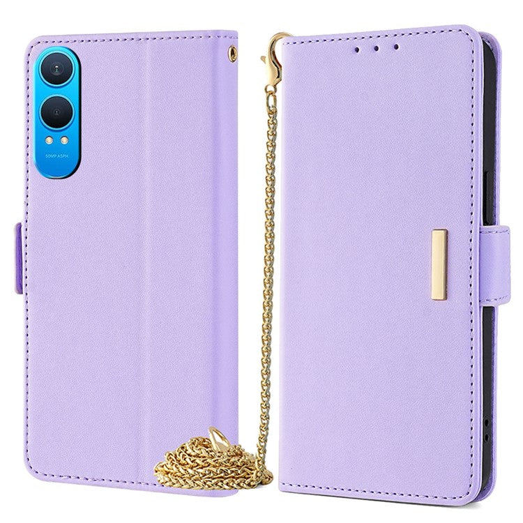 For OnePlus Nord CE4 Lite 5G / Oppo K12x 5G (China) Case PU Leather Wallet Stand Phone Cover with Crossbody Shoulder Strap - Purple