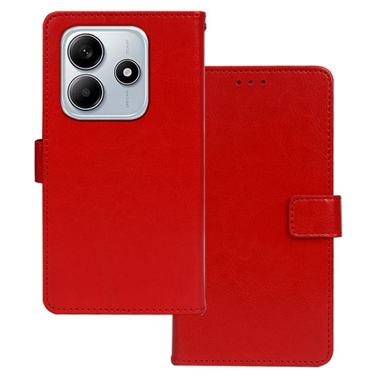 IDEWEI for Xiaomi Redmi Note 14 5G / 14 4G Case Card Slots Holder Leather Phone Cover Crazy Horse Texture - Red