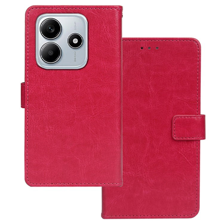 IDEWEI for Xiaomi Redmi Note 14 5G / 14 4G Case Card Slots Holder Leather Phone Cover Crazy Horse Texture - Rose