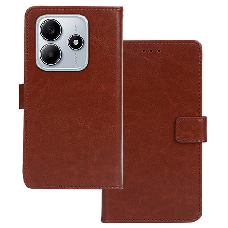 IDEWEI for Xiaomi Redmi Note 14 5G / 14 4G Case Card Slots Holder Leather Phone Cover Crazy Horse Texture - Brown