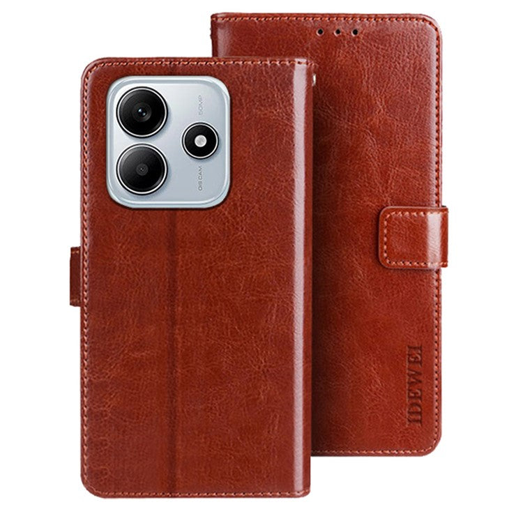 IDEWEI For Xiaomi Redmi Note 14 5G / 14 4G Stand Case Crazy Horse Texture Leather Phone Cover - Brown