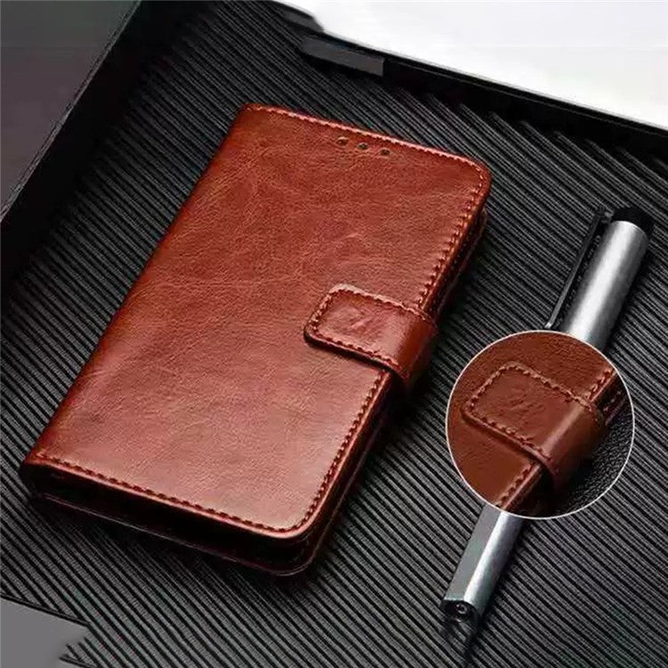 IDEWEI For Xiaomi Redmi Note 14 5G / 14 4G Stand Case Crazy Horse Texture Leather Phone Cover - Brown