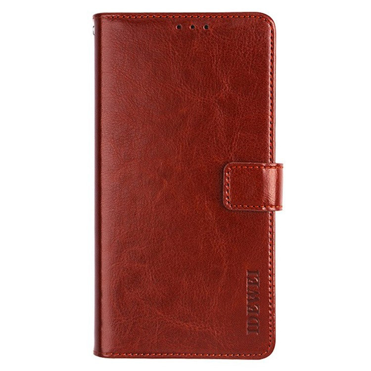 IDEWEI For Xiaomi Redmi Note 14 5G / 14 4G Stand Case Crazy Horse Texture Leather Phone Cover - Brown