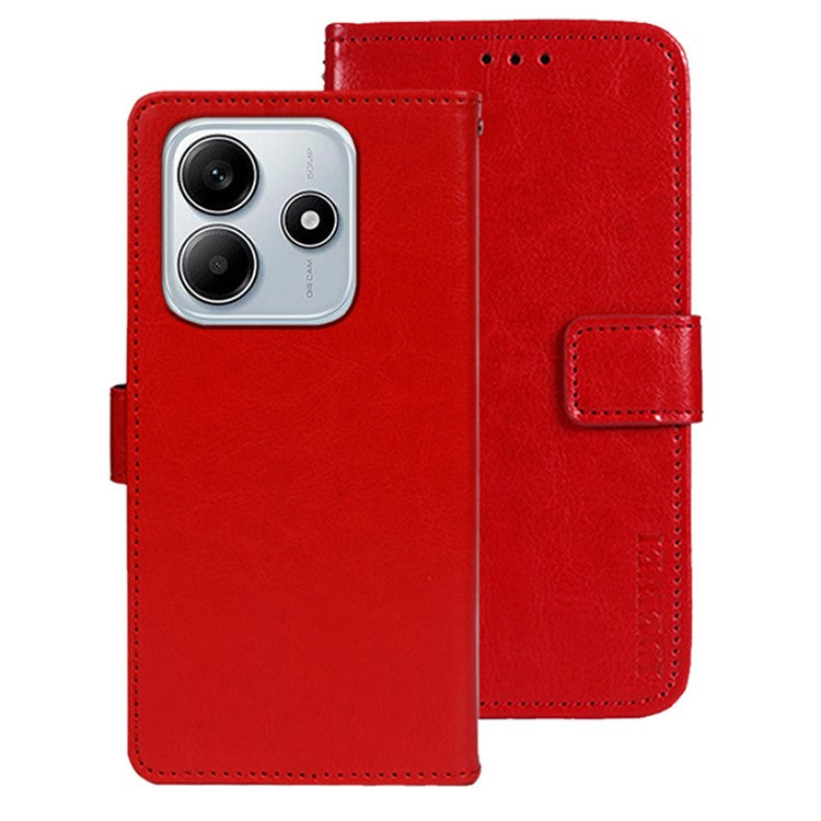 IDEWEI For Xiaomi Redmi Note 14 5G / 14 4G Stand Case Crazy Horse Texture Leather Phone Cover - Red