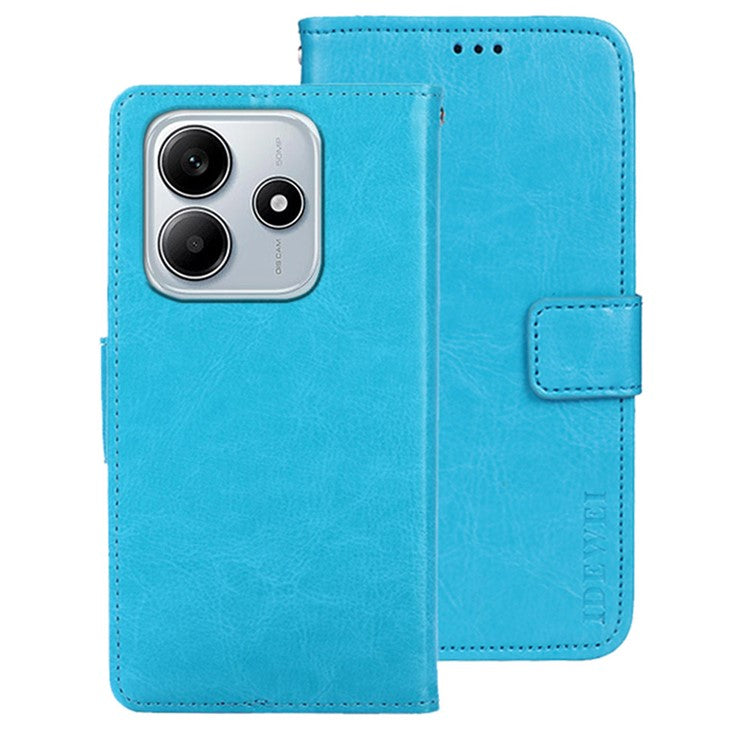 IDEWEI For Xiaomi Redmi Note 14 5G / 14 4G Stand Case Crazy Horse Texture Leather Phone Cover - Sky Blue