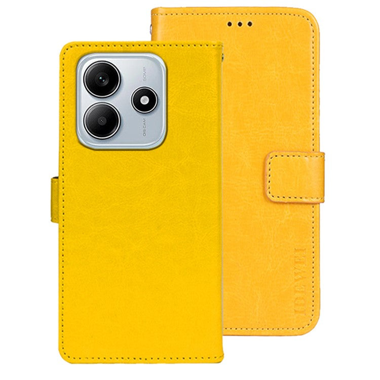 IDEWEI For Xiaomi Redmi Note 14 5G / 14 4G Stand Case Crazy Horse Texture Leather Phone Cover - Yellow