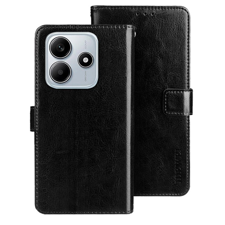 IDEWEI For Xiaomi Redmi Note 14 5G / 14 4G Stand Case Crazy Horse Texture Leather Phone Cover - Black