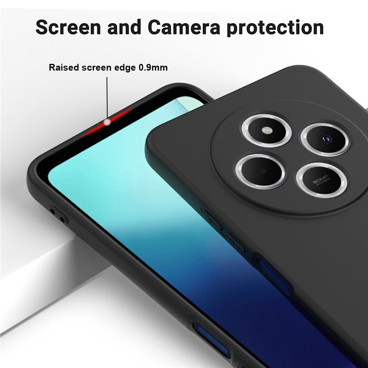 Liquid Silicone Case For Xiaomi Poco C75 4G / Redmi 14R 5G / 14C 4G Anti-Scratch Phone Cover with Hand Strap - Black