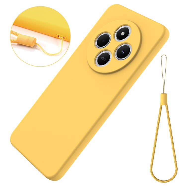 Liquid Silicone Case For Xiaomi Poco C75 4G / Redmi 14R 5G / 14C 4G Anti-Scratch Phone Cover with Hand Strap - Yellow