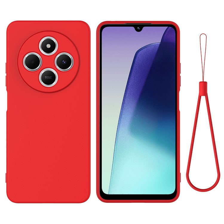 Liquid Silicone Case For Xiaomi Poco C75 4G / Redmi 14R 5G / 14C 4G Anti-Scratch Phone Cover with Hand Strap - Red