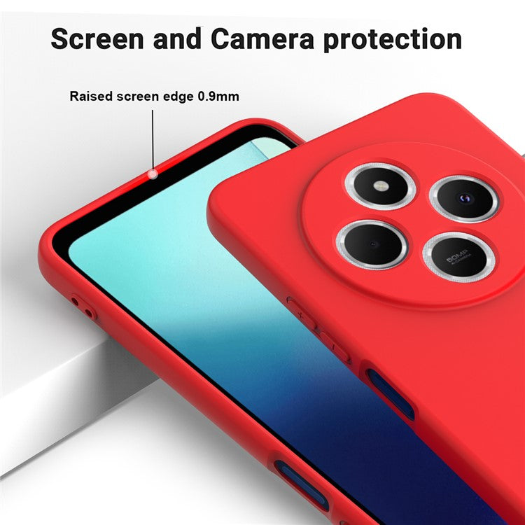 Liquid Silicone Case For Xiaomi Poco C75 4G / Redmi 14R 5G / 14C 4G Anti-Scratch Phone Cover with Hand Strap - Red