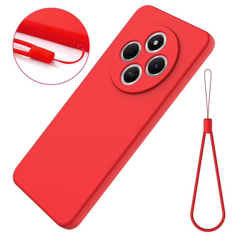 Liquid Silicone Case For Xiaomi Poco C75 4G / Redmi 14R 5G / 14C 4G Anti-Scratch Phone Cover with Hand Strap - Red