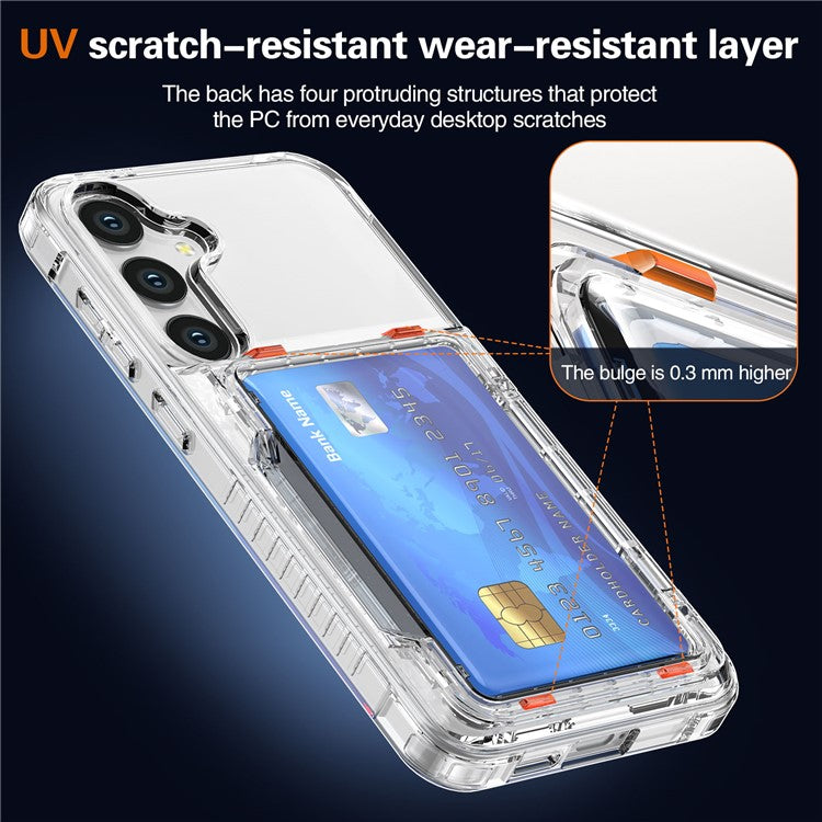 For Samsung Galaxy S25 Clear Case PC+TPU Phone Cover Card Holder Kickstand - Transparent