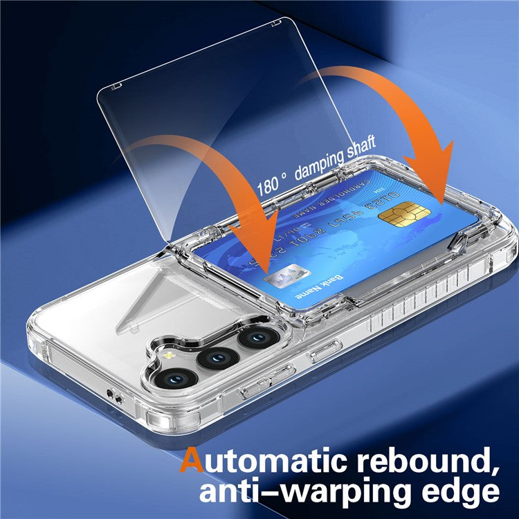 For Samsung Galaxy S25 Clear Case PC+TPU Phone Cover Card Holder Kickstand - Transparent