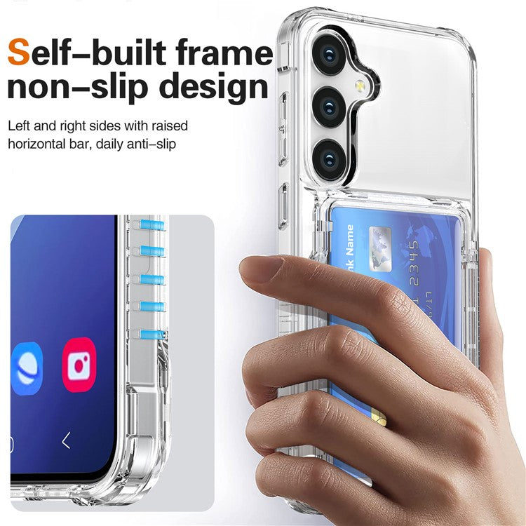 For Samsung Galaxy S25 Clear Case PC+TPU Phone Cover Card Holder Kickstand - Transparent