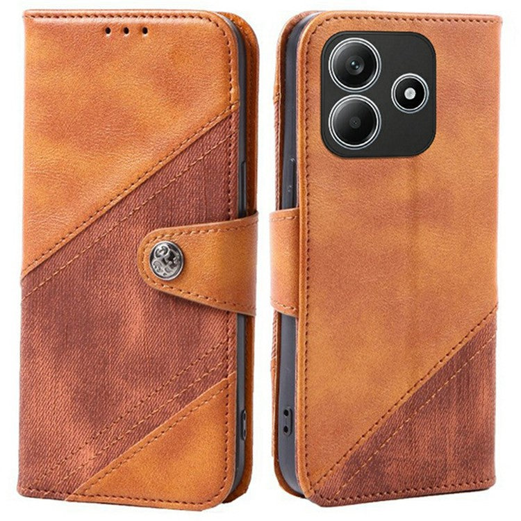 For Xiaomi Redmi Note 14 5G Case Splicing Texture Leather Phone Cover Viewing Stand - Brown