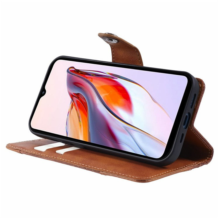 For Xiaomi Redmi Note 14 5G Case Splicing Texture Leather Phone Cover Viewing Stand - Brown