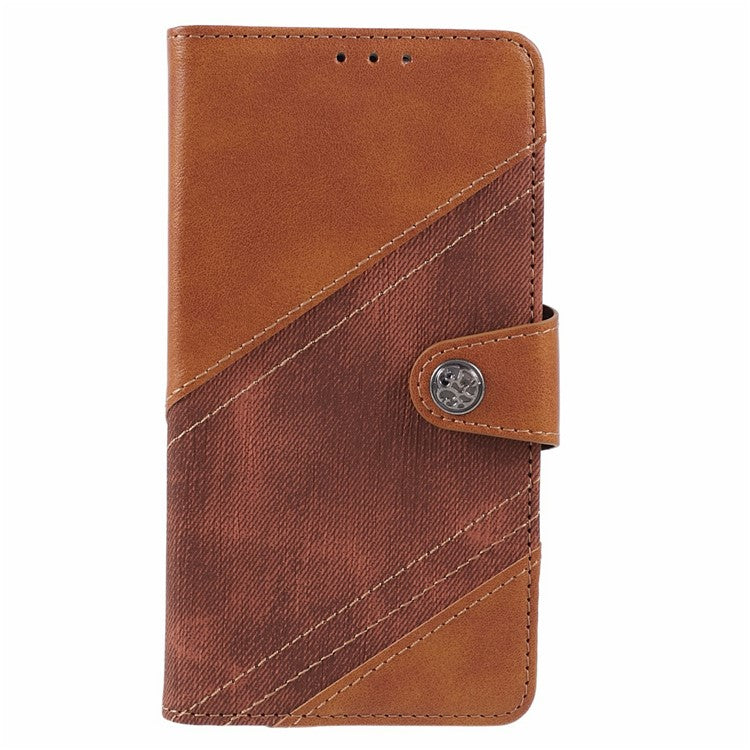 For Xiaomi Redmi Note 14 5G Case Splicing Texture Leather Phone Cover Viewing Stand - Brown