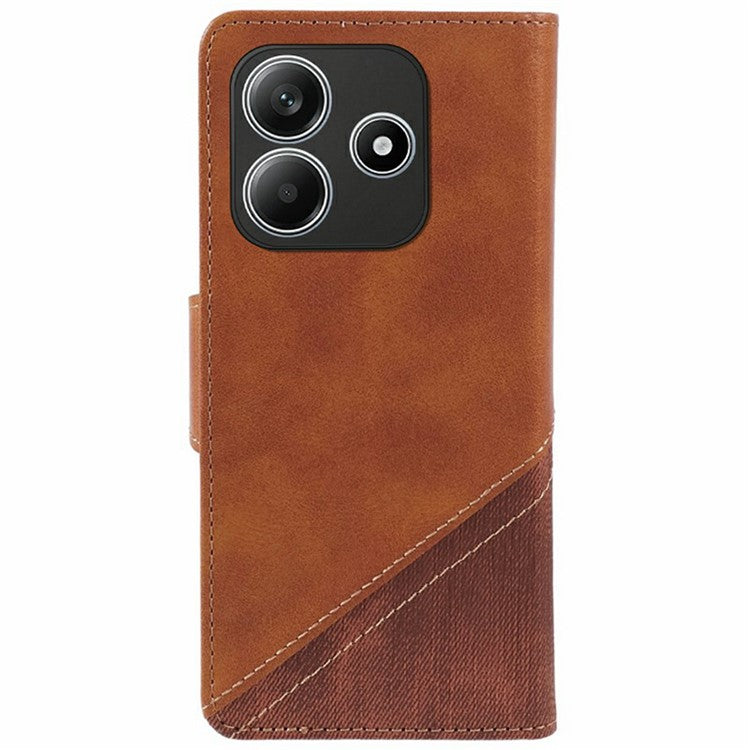 For Xiaomi Redmi Note 14 5G Case Splicing Texture Leather Phone Cover Viewing Stand - Brown