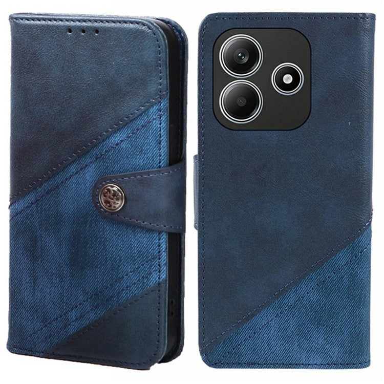 For Xiaomi Redmi Note 14 5G Case Splicing Texture Leather Phone Cover Viewing Stand - Dark Blue