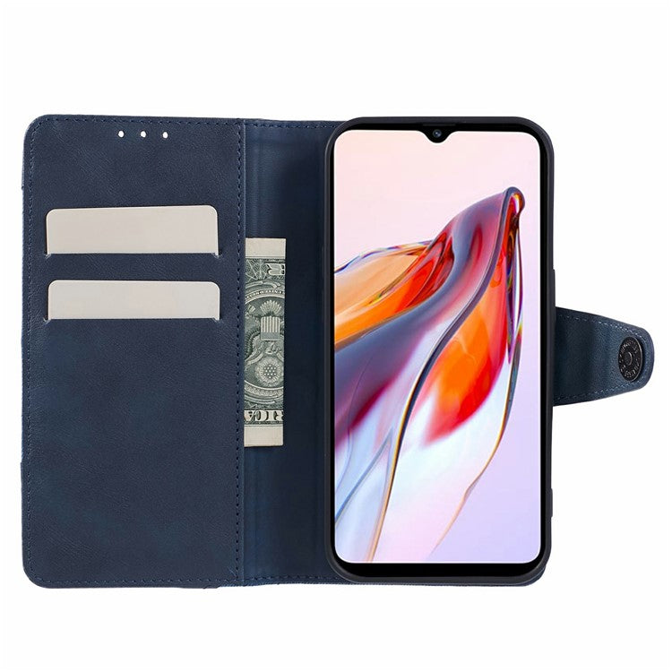 For Xiaomi Redmi Note 14 5G Case Splicing Texture Leather Phone Cover Viewing Stand - Dark Blue