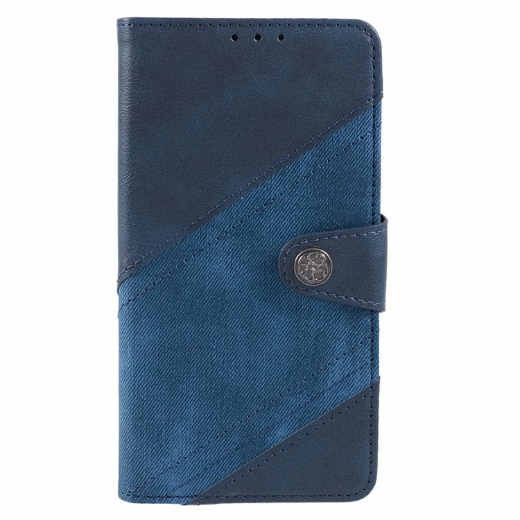 For Xiaomi Redmi Note 14 5G Case Splicing Texture Leather Phone Cover Viewing Stand - Dark Blue