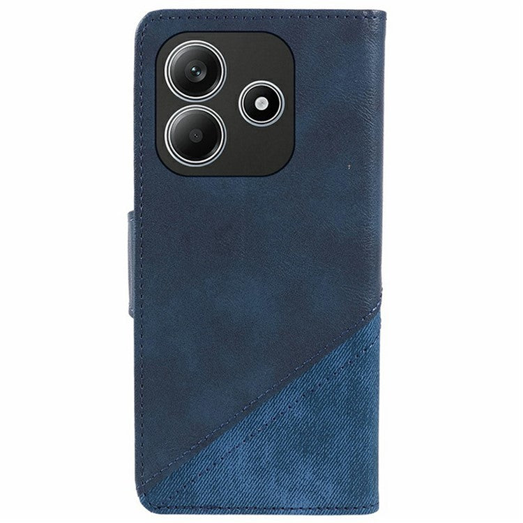 For Xiaomi Redmi Note 14 5G Case Splicing Texture Leather Phone Cover Viewing Stand - Dark Blue