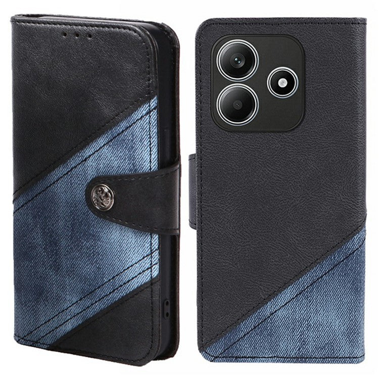 For Xiaomi Redmi Note 14 5G Case Splicing Texture Leather Phone Cover Viewing Stand - Black