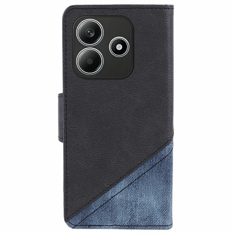 For Xiaomi Redmi Note 14 5G Case Splicing Texture Leather Phone Cover Viewing Stand - Black