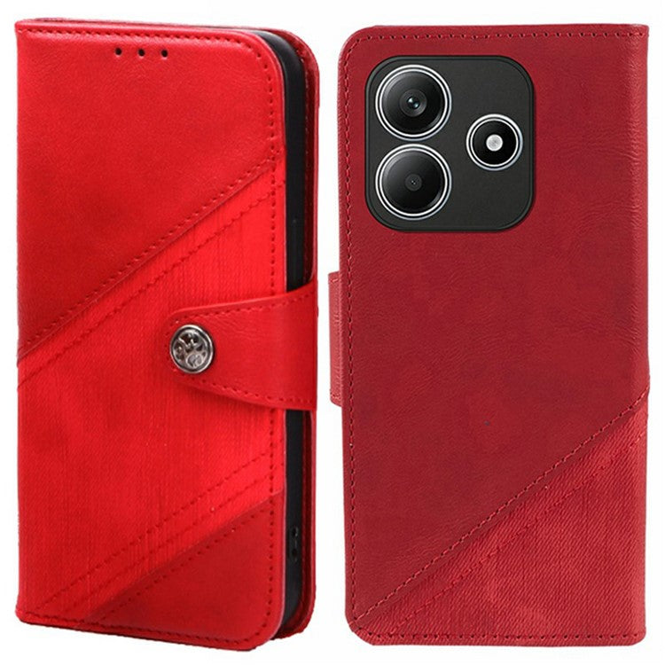 For Xiaomi Redmi Note 14 5G Case Splicing Texture Leather Phone Cover Viewing Stand - Red