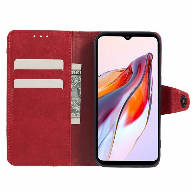 For Xiaomi Redmi Note 14 5G Case Splicing Texture Leather Phone Cover Viewing Stand - Red