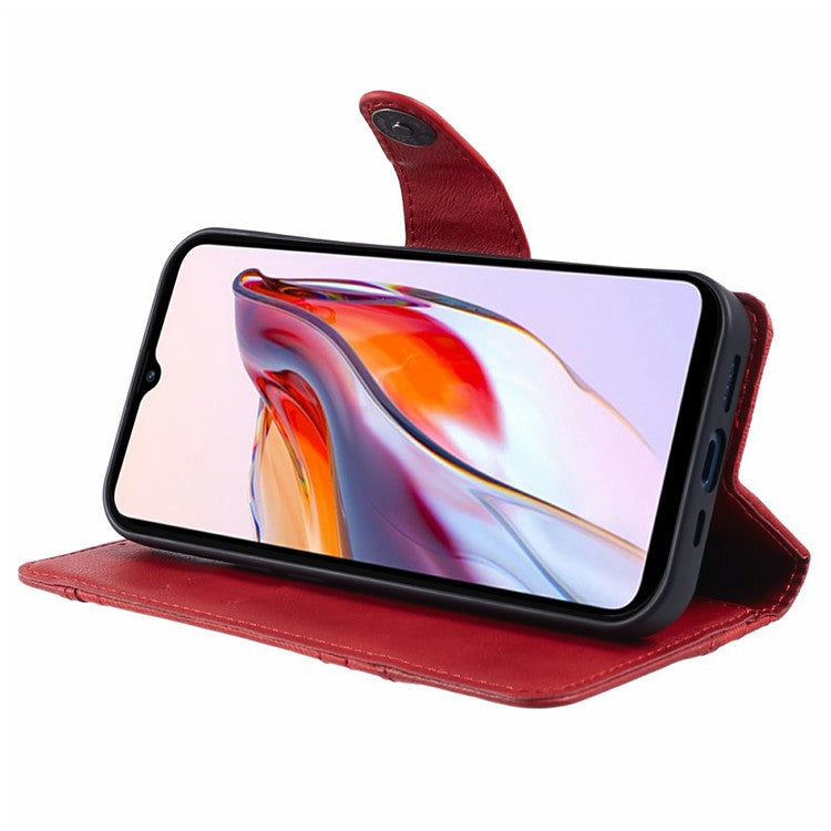 For Xiaomi Redmi Note 14 5G Case Splicing Texture Leather Phone Cover Viewing Stand - Red