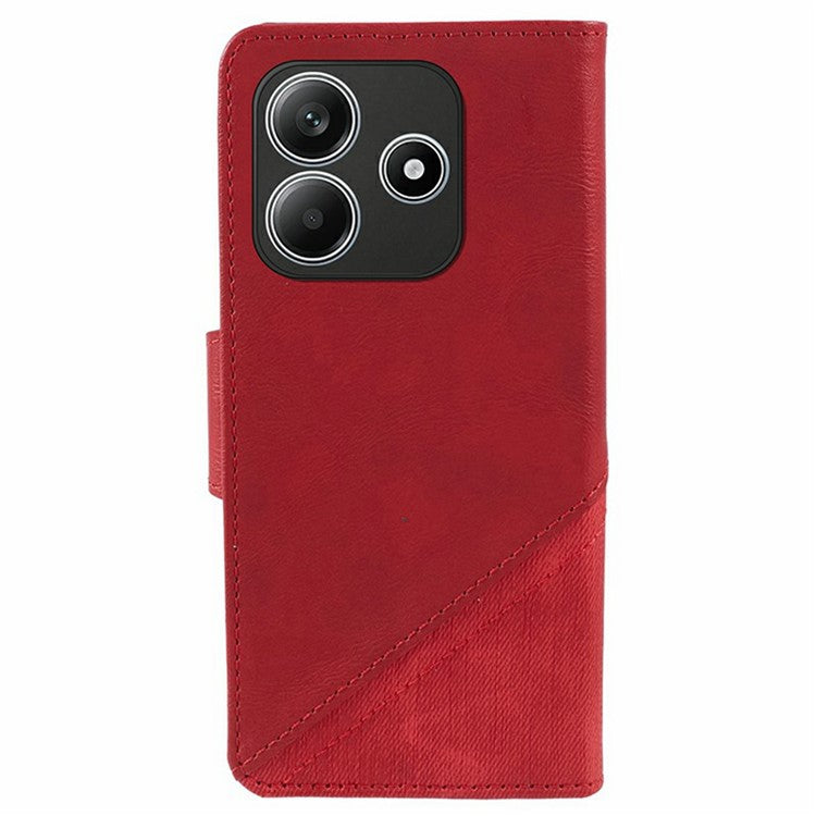 For Xiaomi Redmi Note 14 5G Case Splicing Texture Leather Phone Cover Viewing Stand - Red