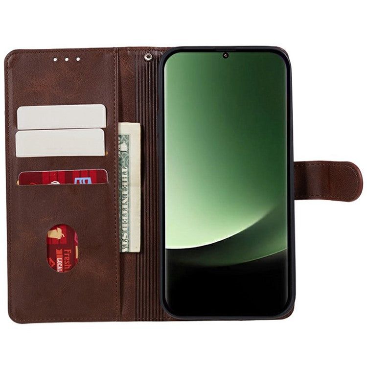 For Xiaomi Redmi Note 14 5G Case PU Leather Wallet Protective Phone Cover Calf Texture - Brown