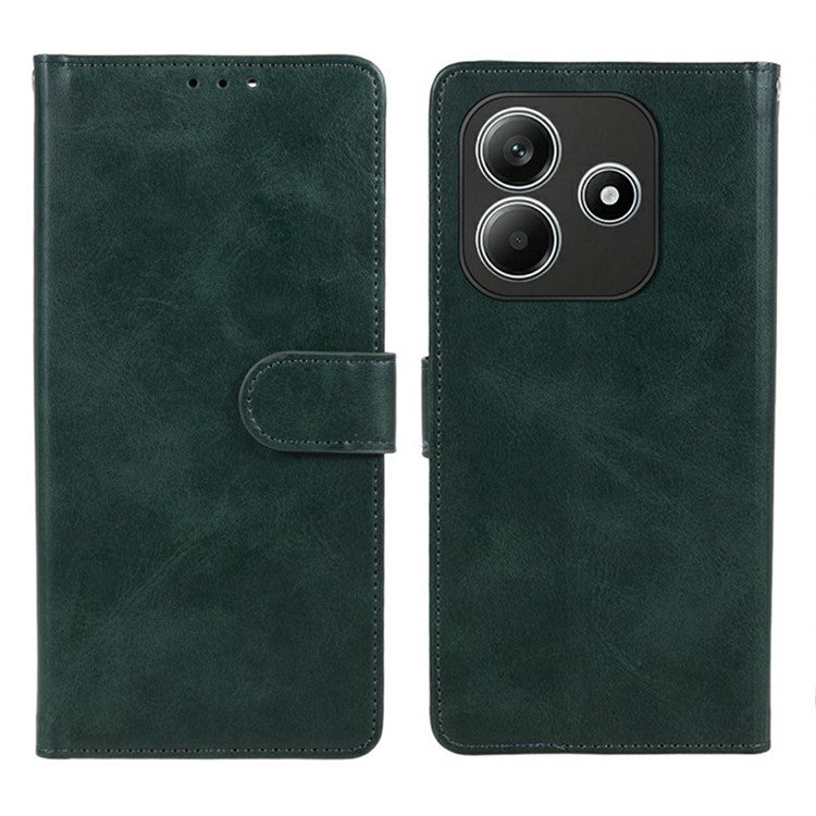 For Xiaomi Redmi Note 14 5G Case PU Leather Wallet Protective Phone Cover Calf Texture - Midnight Green