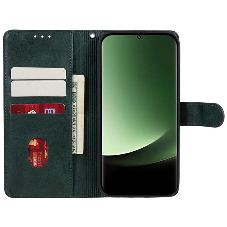 For Xiaomi Redmi Note 14 5G Case PU Leather Wallet Protective Phone Cover Calf Texture - Midnight Green