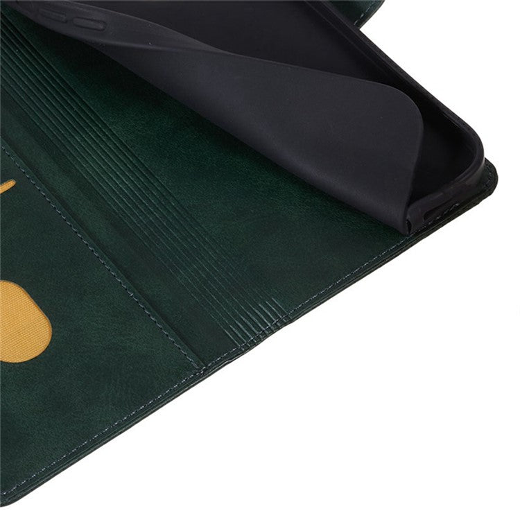 For Xiaomi Redmi Note 14 5G Case PU Leather Wallet Protective Phone Cover Calf Texture - Midnight Green