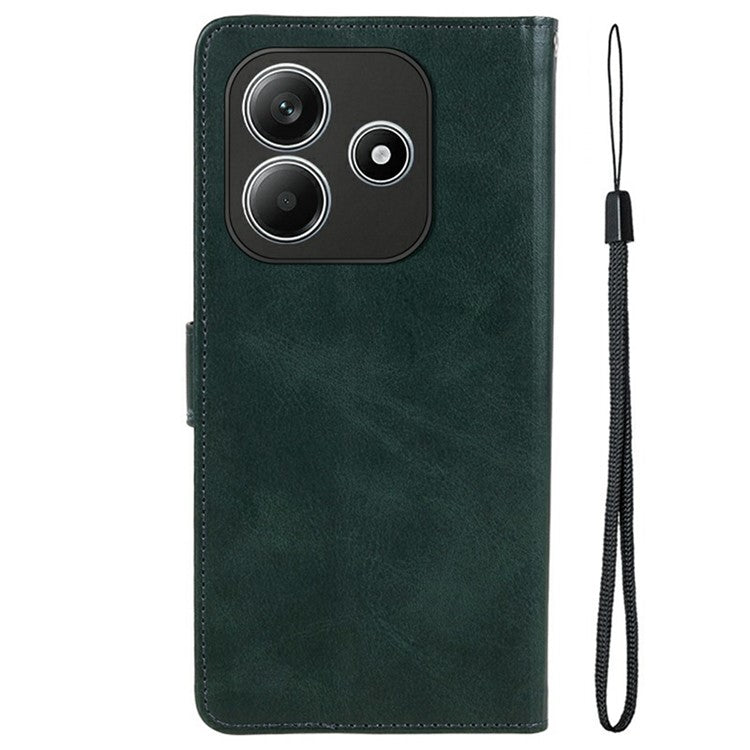 For Xiaomi Redmi Note 14 5G Case PU Leather Wallet Protective Phone Cover Calf Texture - Midnight Green