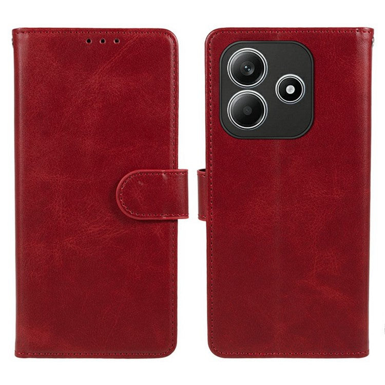 For Xiaomi Redmi Note 14 5G Case PU Leather Wallet Protective Phone Cover Calf Texture - Red