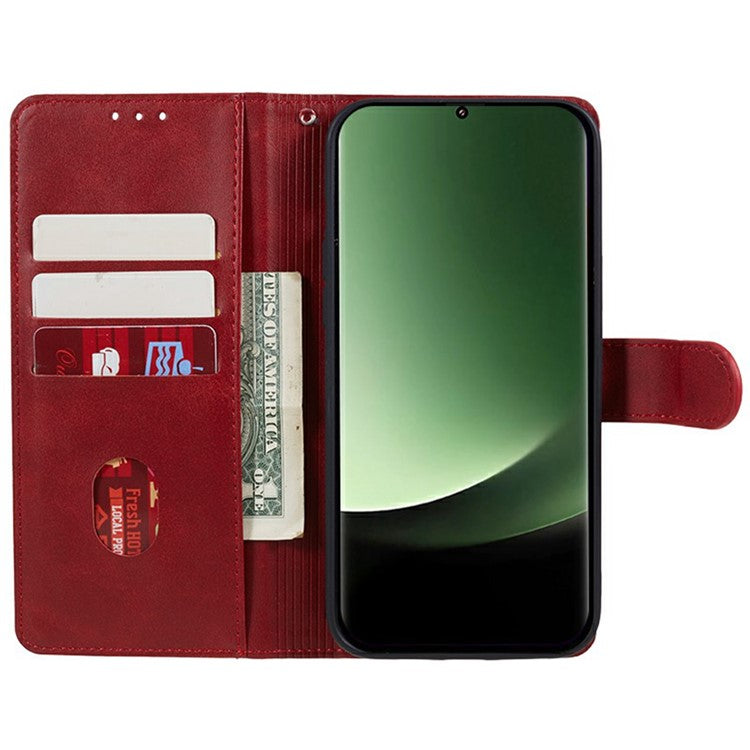 For Xiaomi Redmi Note 14 5G Case PU Leather Wallet Protective Phone Cover Calf Texture - Red