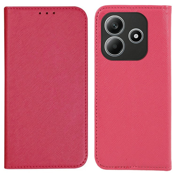 For Xiaomi Redmi Note 14 5G Case Cross Texture Leather Phone Cover Hidden Magnetic - Pink