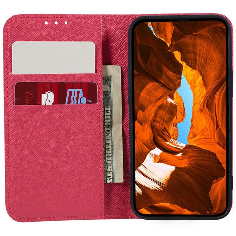 For Xiaomi Redmi Note 14 5G Case Cross Texture Leather Phone Cover Hidden Magnetic - Pink