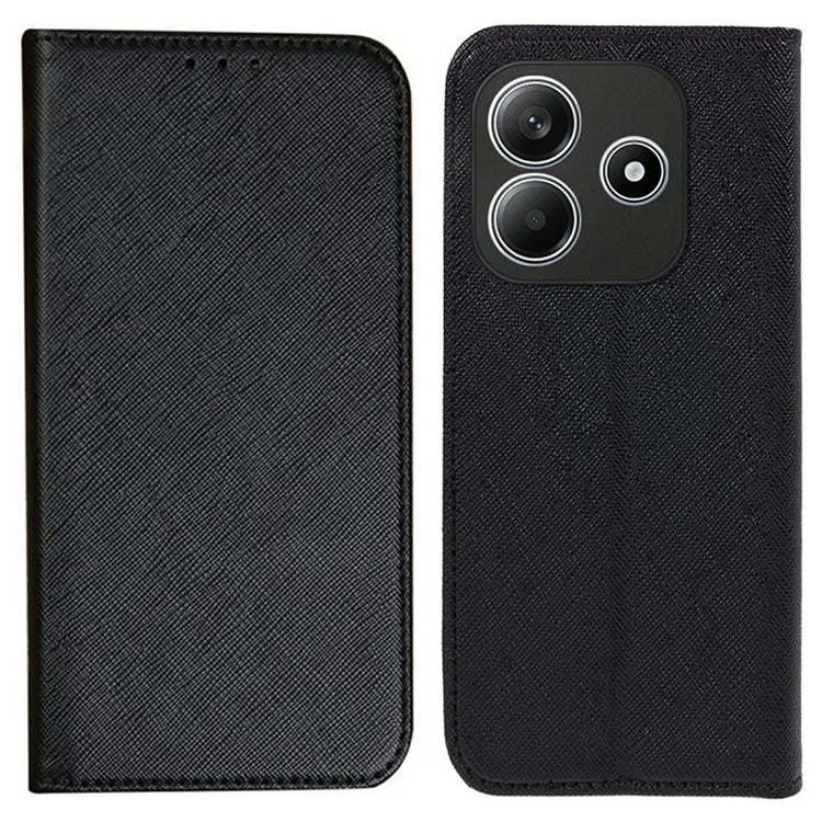 For Xiaomi Redmi Note 14 5G Case Cross Texture Leather Phone Cover Hidden Magnetic - Black