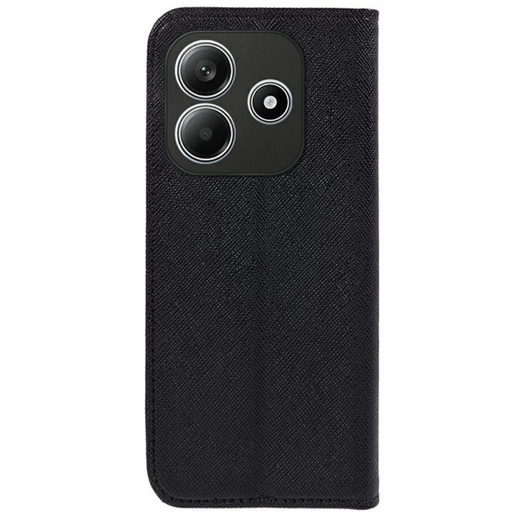 For Xiaomi Redmi Note 14 5G Case Cross Texture Leather Phone Cover Hidden Magnetic - Black