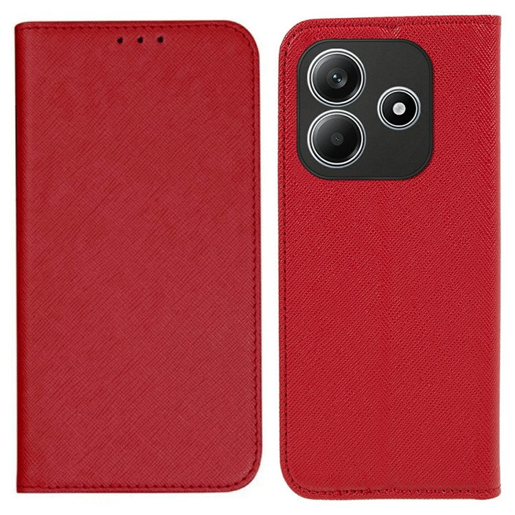 For Xiaomi Redmi Note 14 5G Case Cross Texture Leather Phone Cover Hidden Magnetic - Red