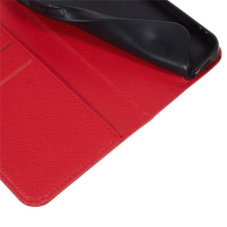 For Xiaomi Redmi Note 14 5G Case Cross Texture Leather Phone Cover Hidden Magnetic - Red